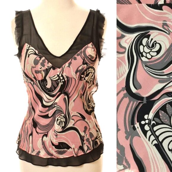 Silk Tank Blouse 70s Swirls - Picture 1 of 12